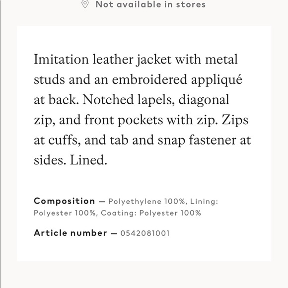 H&M faux leather eagle embellished biker jacket - Picture 7 of 7